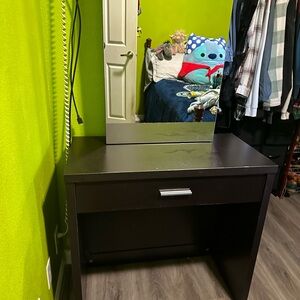Modern Black Vanity Table with Mirror